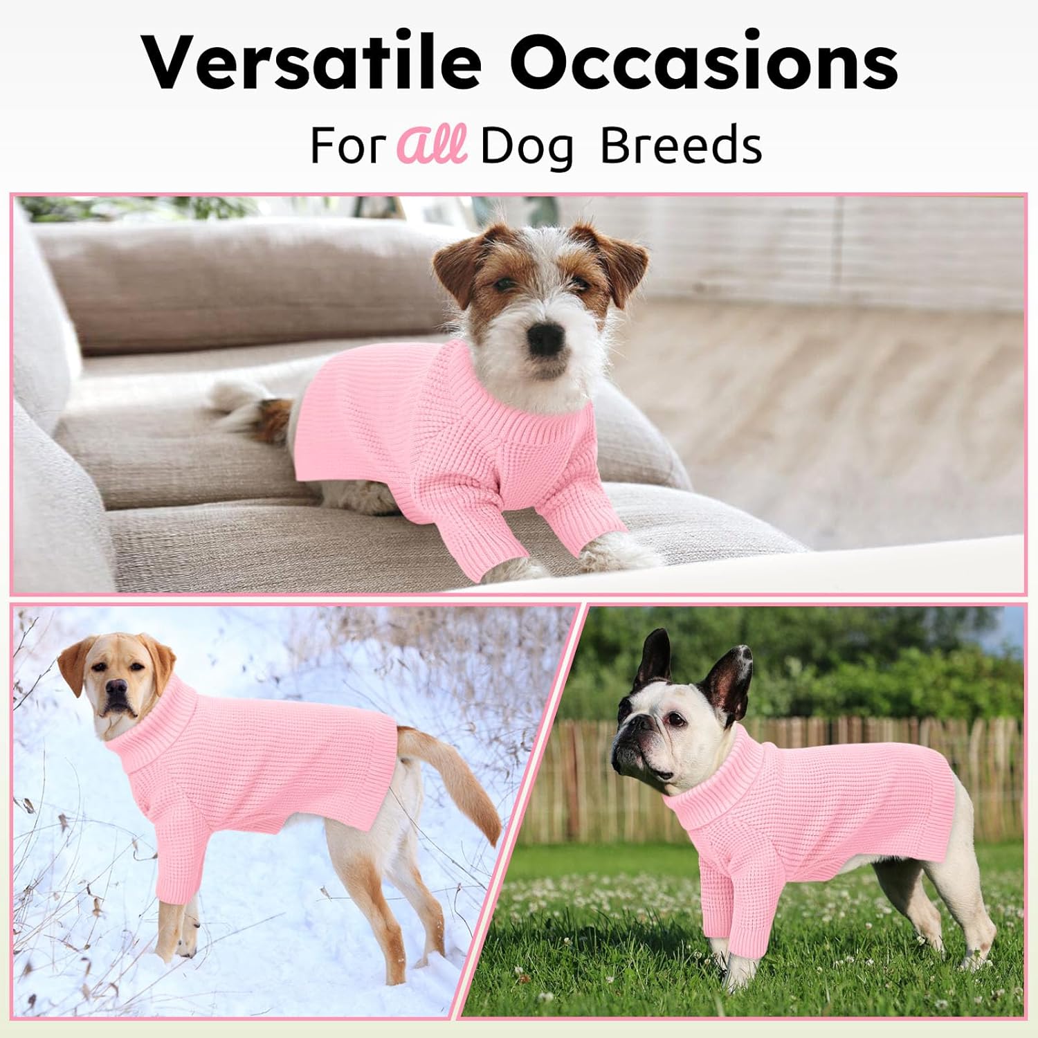 Queenmore Large Dog Sweater, Dog Sweaters for Large Dogs, Soft Warm Pet Christmas Sweaters, Extra Large Breeds Kintwear, Turtleneck Pullover Pet Clothes, Pink 3XL