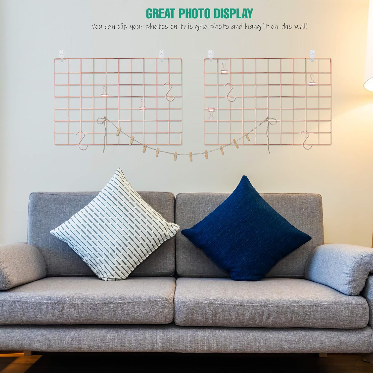 LOYONAL Rose Gold Wall Grid Panel Photo Grid Wall Mesh Display Wire