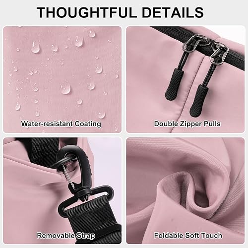 Vllcsla Sac de Sport Femme Petit, Poche Humide, 45x27x20 cm, Imperméable Sac à Bandoulière de Sport/Voyage, Sacs de Week-End à Main, Sacs de Voyage Femme Piscine, Léger, Doux (Rose foncé) - 6