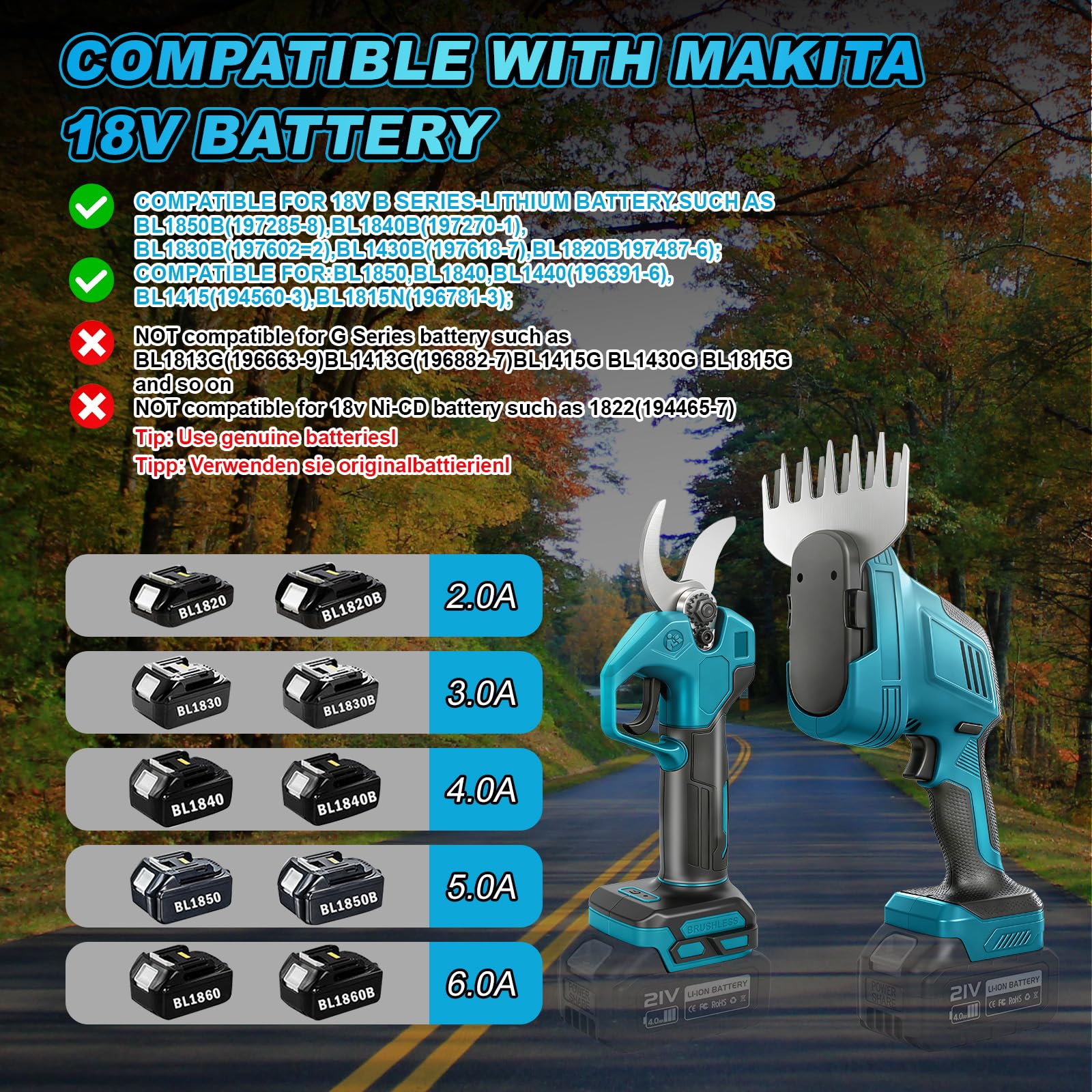 Cortasetos y podadora eléctrica con batería 5 en 1 con mango extensible, compatible con Makita 18 V, longitud ajustable de 100 a 200 cm y cabezal giratorio de 0 a 180°, cortador de setos eléctrico