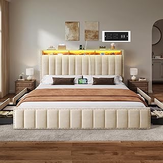 YITAHOME King Size Bed Frame with 4 Storage Drawers and RGB Lights, Velv...