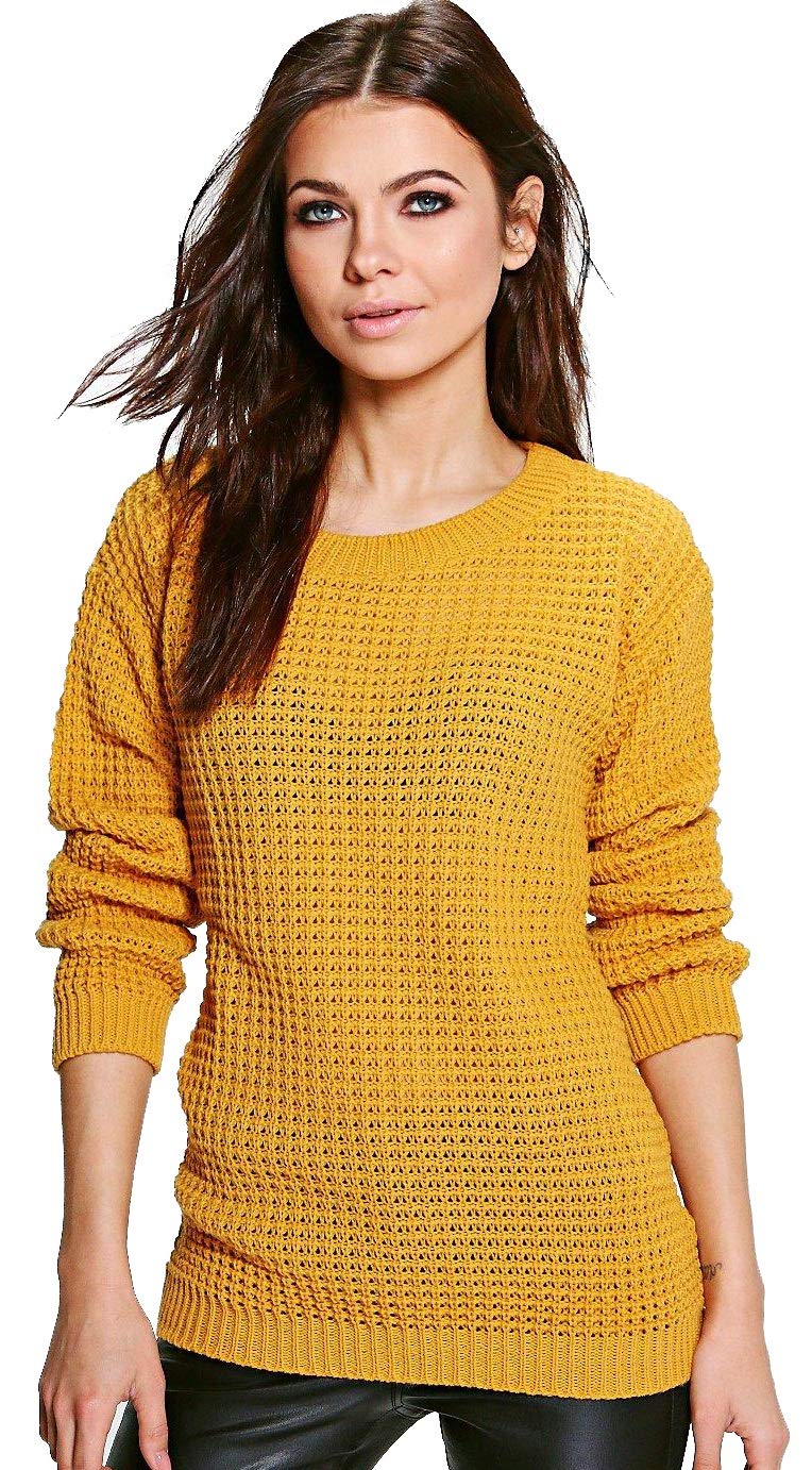 Crazy Girls Womens Ladies Baggy Long Sleeve Knitted Plain Chunky Top Sweater Jumper S-XL (2XL, Mustard)