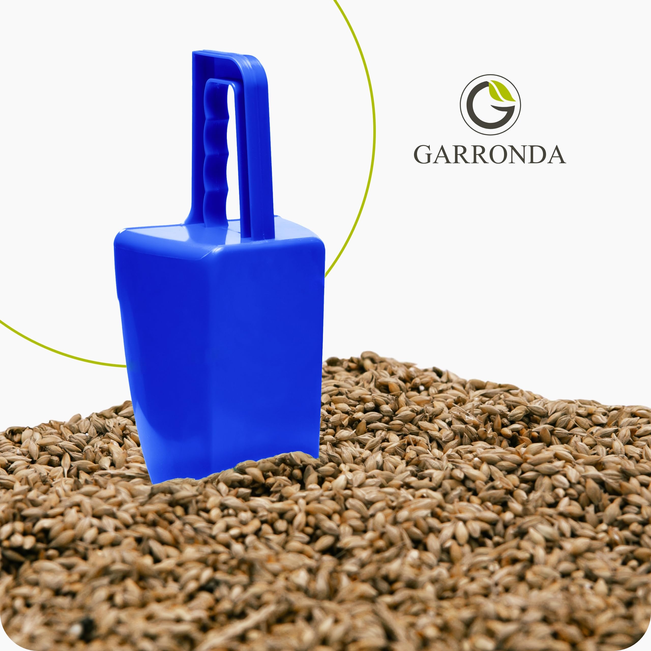 Garronda Pala de plástico para pienso 1 kg - Cuchara para alimento de animales, semillas, cereales o harina - Diseño robusto y ergonómico - Fabricada en Europa - Modelo GD-0153 (Azul)