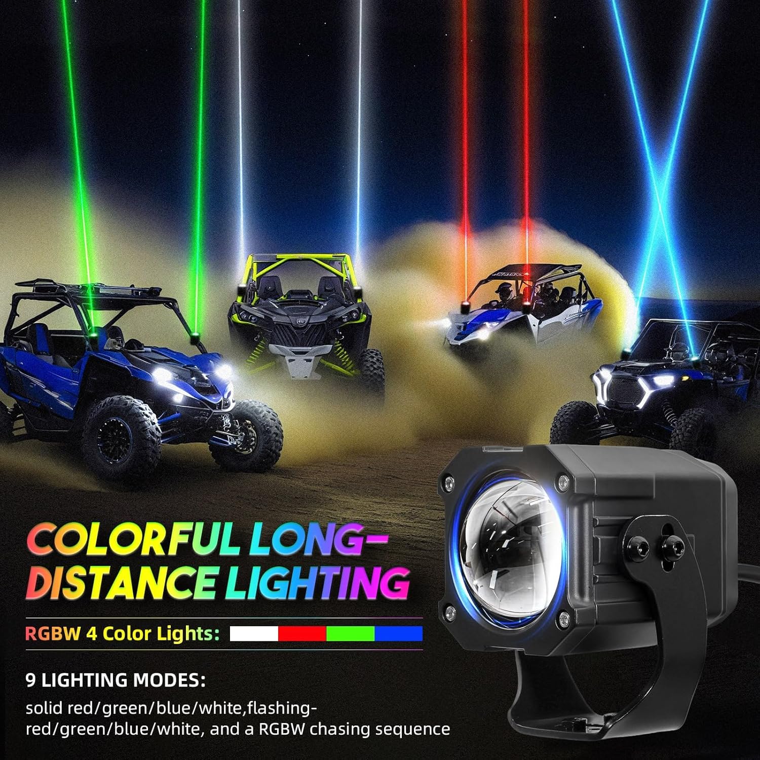70mm Whipless LED Whip Lights for Side by Side RGBW Brighter Alien Lights for SXS UTV ATV Antenna Chase Light Whip with Remote & Switch 9 Modes Compatible with Polaris RZR Can-Am Maverick (70 MM)
