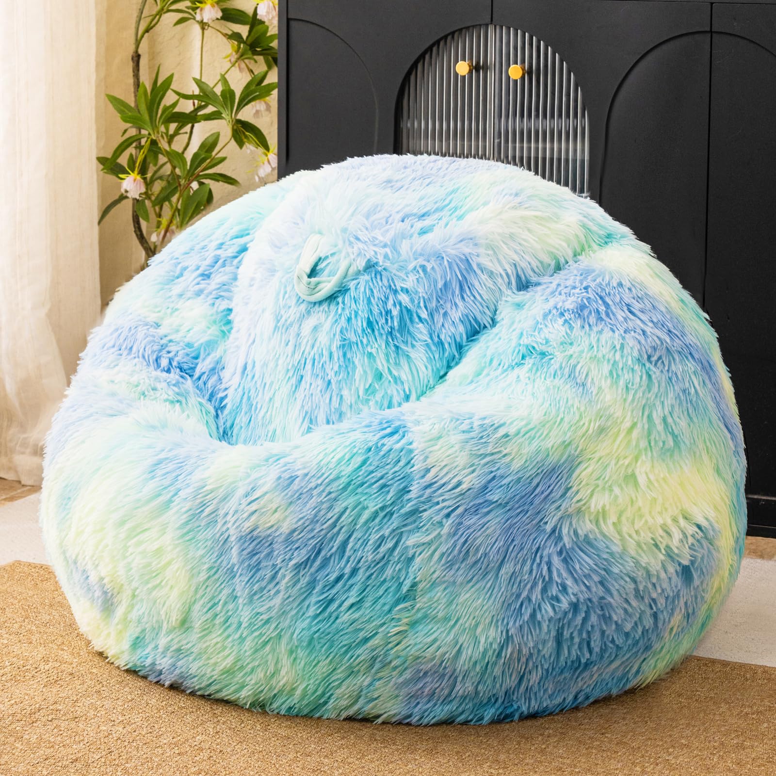 Tie Dye Sage Green Shaggy Bean Bag Chair Covers (No Filler), Comfy Fluffy Sage Green Bean Bag Chair Cover for Bedroom, Stuffed Animal Storage, Kids