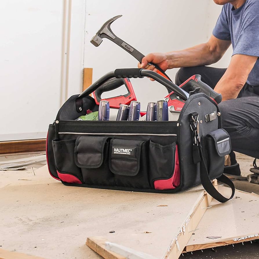 HAUTMEC Open Top Electrician Tool Bag with Rotating Handle