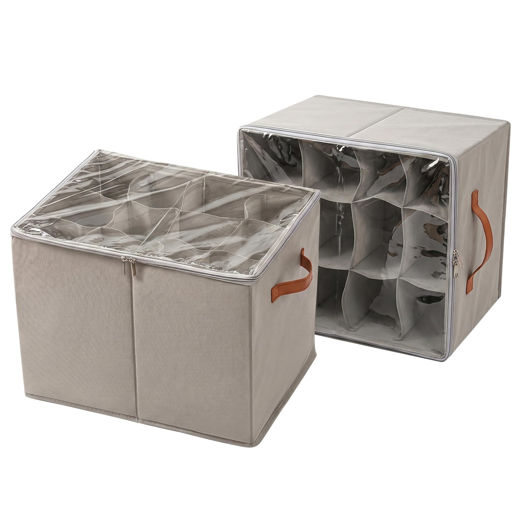Gemuseeee 2Pcs 16.93x12.60x12.60 Inch Foldable 12-Grid Shoe Organizer for Closet Clear Visible Top Dustproof Fabric Cube - Gray
