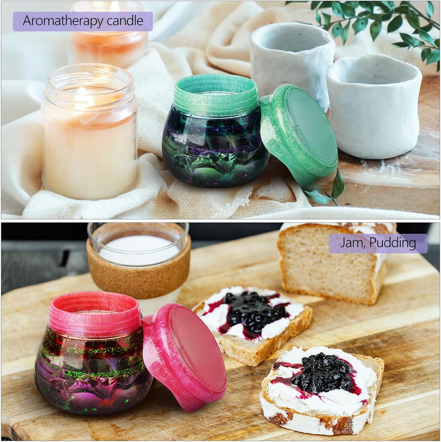 2pcs Pudding Jar Resin Molds with Lid, Small Round Silicone Jar