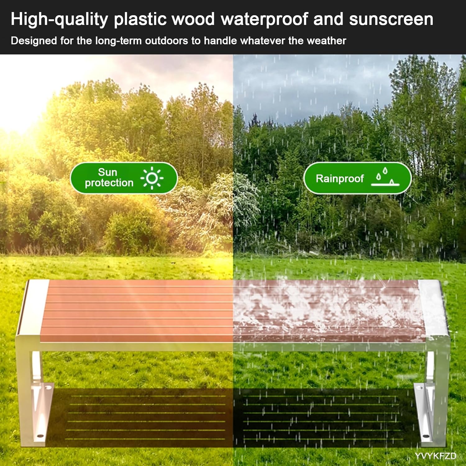 YVYKFZD Outdoor Garden Bench, Modern Plastic Wood Patio Bench, Stainless Steel Material Metal Bench Seat, One-piece Design Requires No Assembly, 2 Person Chair for Patio, Garden, Lawn (Size : 120x40x