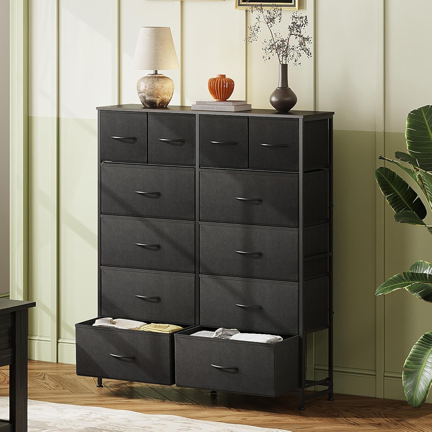 WLIVE Tall Dresser for Bedroom with 12 Drawers, Dressers & Chests of Drawers, Fabric Dresser for Closet, Living Room, Storage Dressers with Storage Drawers, Steel Frame, Wood Top, Charcoal Black - Image 2