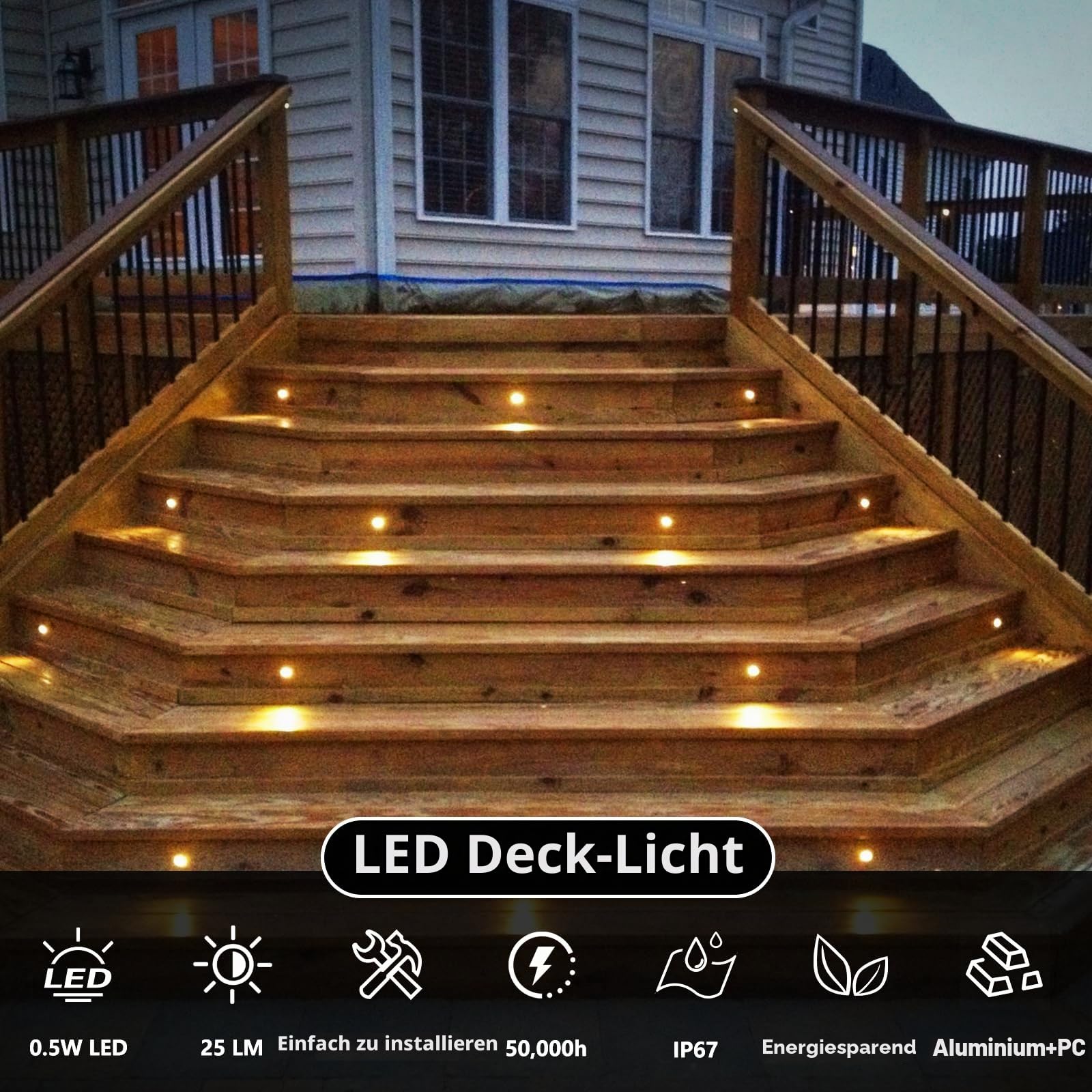 LED Bodeneinbaustrahler 10er Set Ø39mm 0,5W Terrassen Einbaustrahler Aussen 12V IP67 Wasserdicht Aluminium Terrassenstrahler Licht für Küche Garten Treppen Balkon Terrasse, Warmes Weiß
