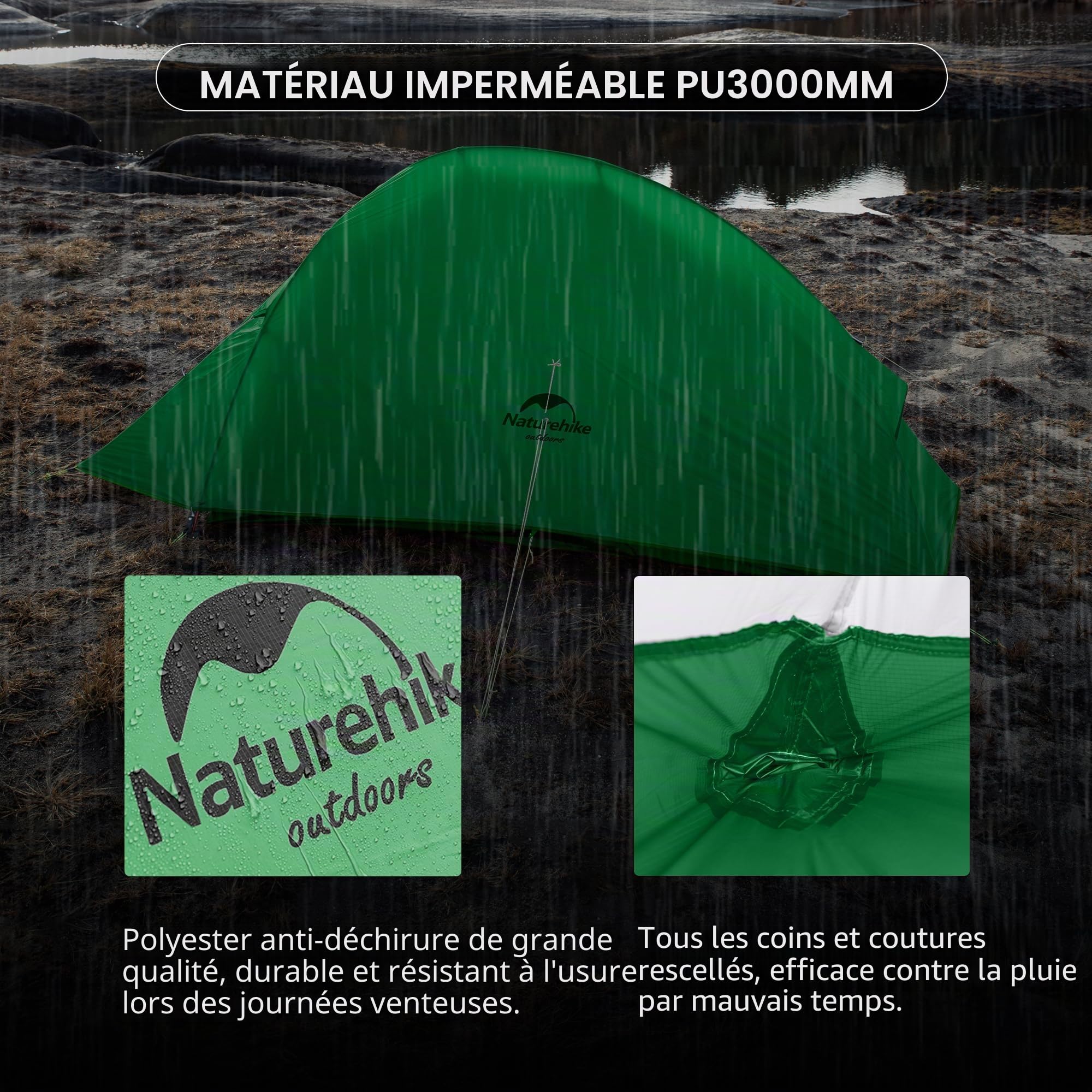 Naturehike Cloud-Up 2 Tente de Camping 2 Personnes 3-4 Saison Sac à Dos Léger Tente de Randonnée(Vert Upgrade 210T)