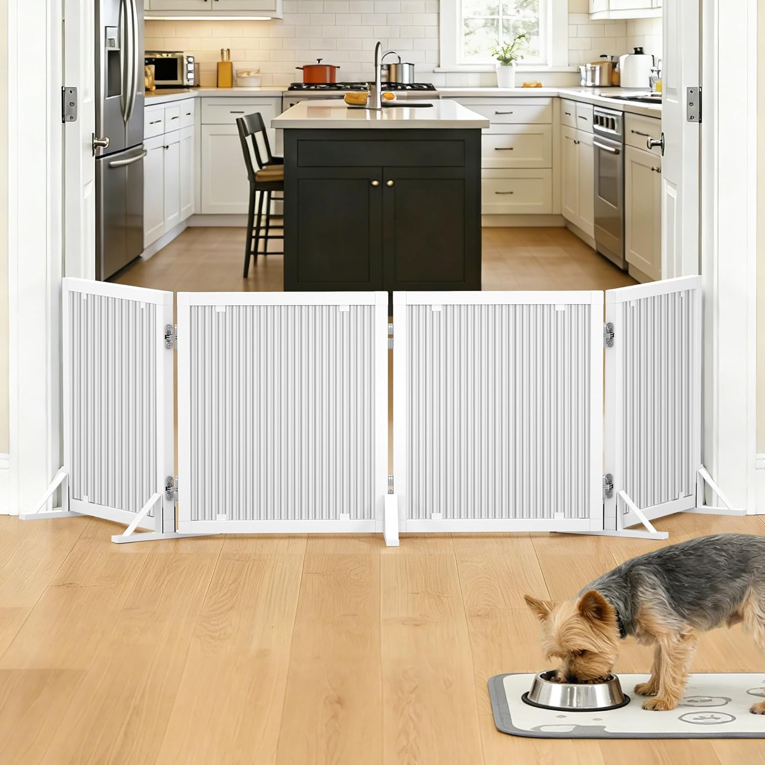 Short Dog Gate 15.7Inch High, Free Standing Dog Gates for Doorways, Pet Gate Indoor for Small Medium Dogs, Foldable Freestanding Puppy Gate for Stairs Kitchen 3 & 4 Panel