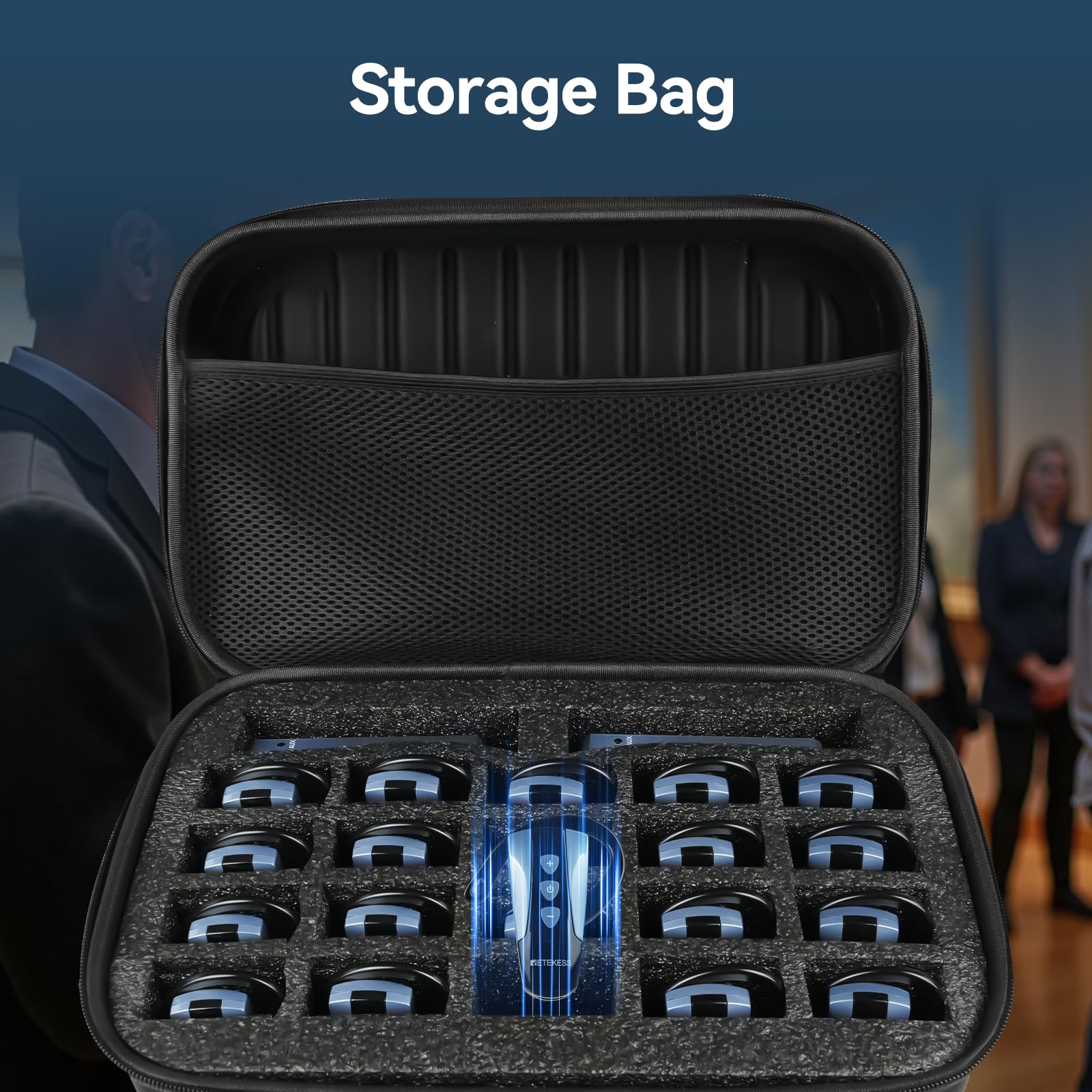 Retekess TT106S Sistema di Guida Turistica Wireless, Ricevitore a Gancio Auricolare, 2.4G, Controllo un-tocco, Porta di Ricarica USB, con Borsa di Stoccaggio (2 Trasmettitori, 20 Ricevitori)
