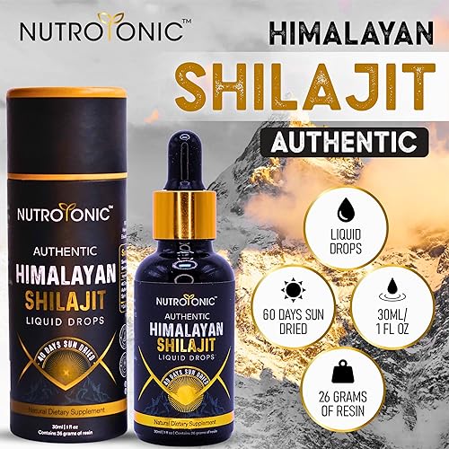 Miniatura 7 de NutroTonic - Gotas líquidas auténticas de Shilajit del Himalaya - Shilajit para hombres y mujeres - 60 días secado al sol - Grado oro raro A+ -