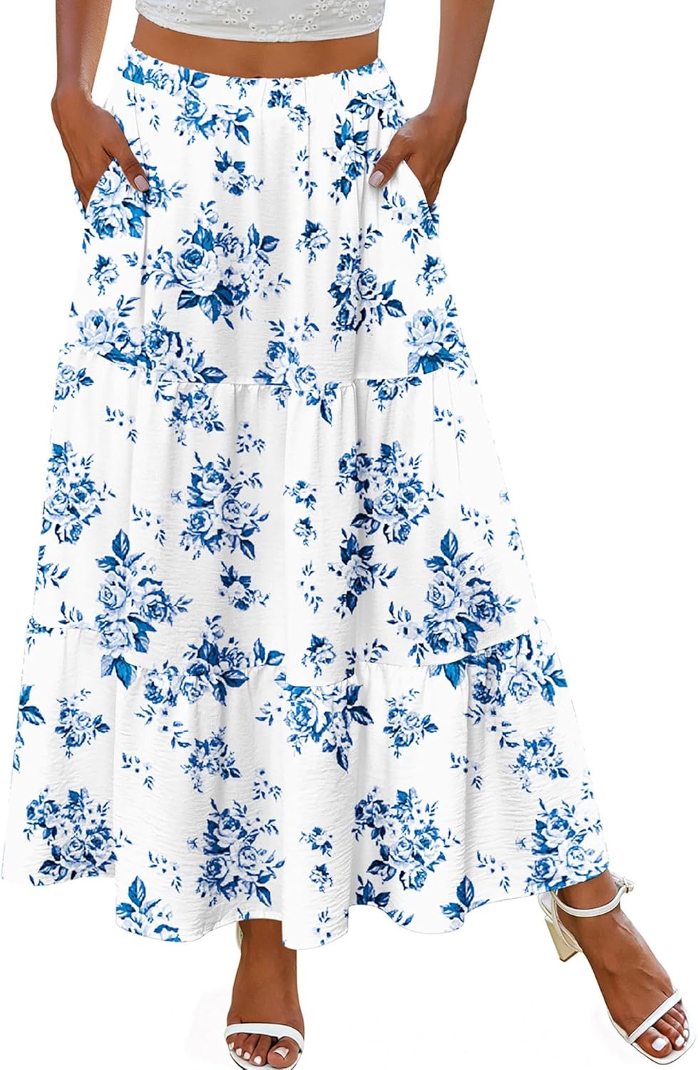 Zeagoo Skirts for Women Summer Boho Casual Maxi Flowy Elastic High Waist A-Line Tiered Swing Floral Long Skirts with Pockets Zeagoo Skirts for Women Summer Boho Casual Maxi Flowy Elastic High Waist A-Line Tiered Swing Floral Long Skirts with Pockets
