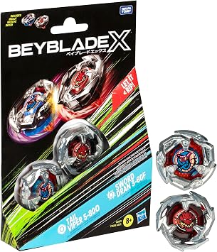 Beyblade X Tail Viper 5-80O and Sword Dran 3-60F Dual Pack Set with 2 Right-Spinning Tops; Battling Top Toys for 8 Year Old Boys and Girls