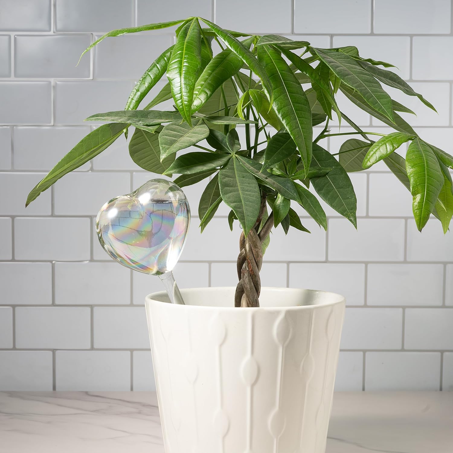 Heart Plant Watering Globes – 4-Pcs Set Self-Watering Globes – Water Globes for Indoor Plants, Flowers, Outdoor Plants – Watering Bulb Water Dripper – Cute Iridescent Glass Heart Globes