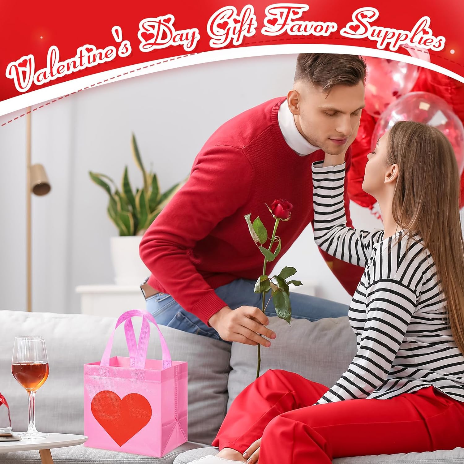 Kacctyen 60 Pcs Heart Gift Bags Bulk Valentines Day Non-woven Reusable Tote with Handles Galentine Goody Treat Shopping Bags for Birthday Wedding Party Favor, 10 x 8 x 4 Inch(Pink and Red) - Image 5