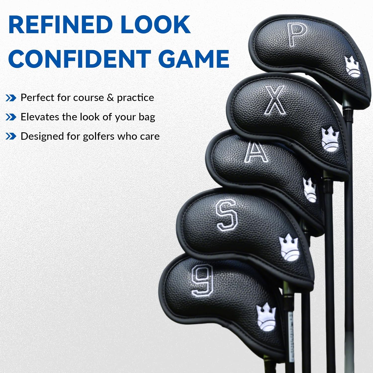 Golf Iron Head Covers Set of 10/12PCS, PU Leather Golf Club Head Covers, Hook & Loop Closure, Iron Headcovers Waterproof, Universal Fit Golf Accessories