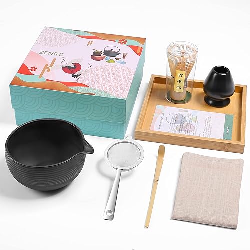 Miniatura 14 de Kit Ceremony Matcha – Batidor tradicional de bambú (Chasen) Scoop (Chashaku) Chawan Bowl con boquilla de vertido, soporte para batidor, bandeja