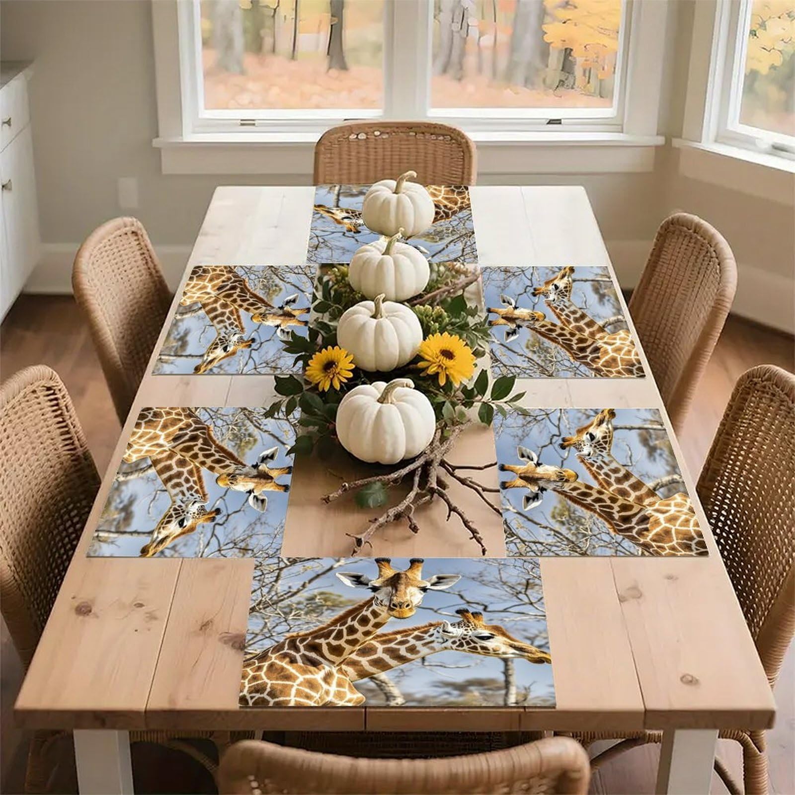 Giraffe Placemats Flax Place Mats for Dining Table Rectangle Non-Slip Table Mats Heat Resistant Washable Placemat for Kitchen Home Decor Party Outdoor 12" X 18"