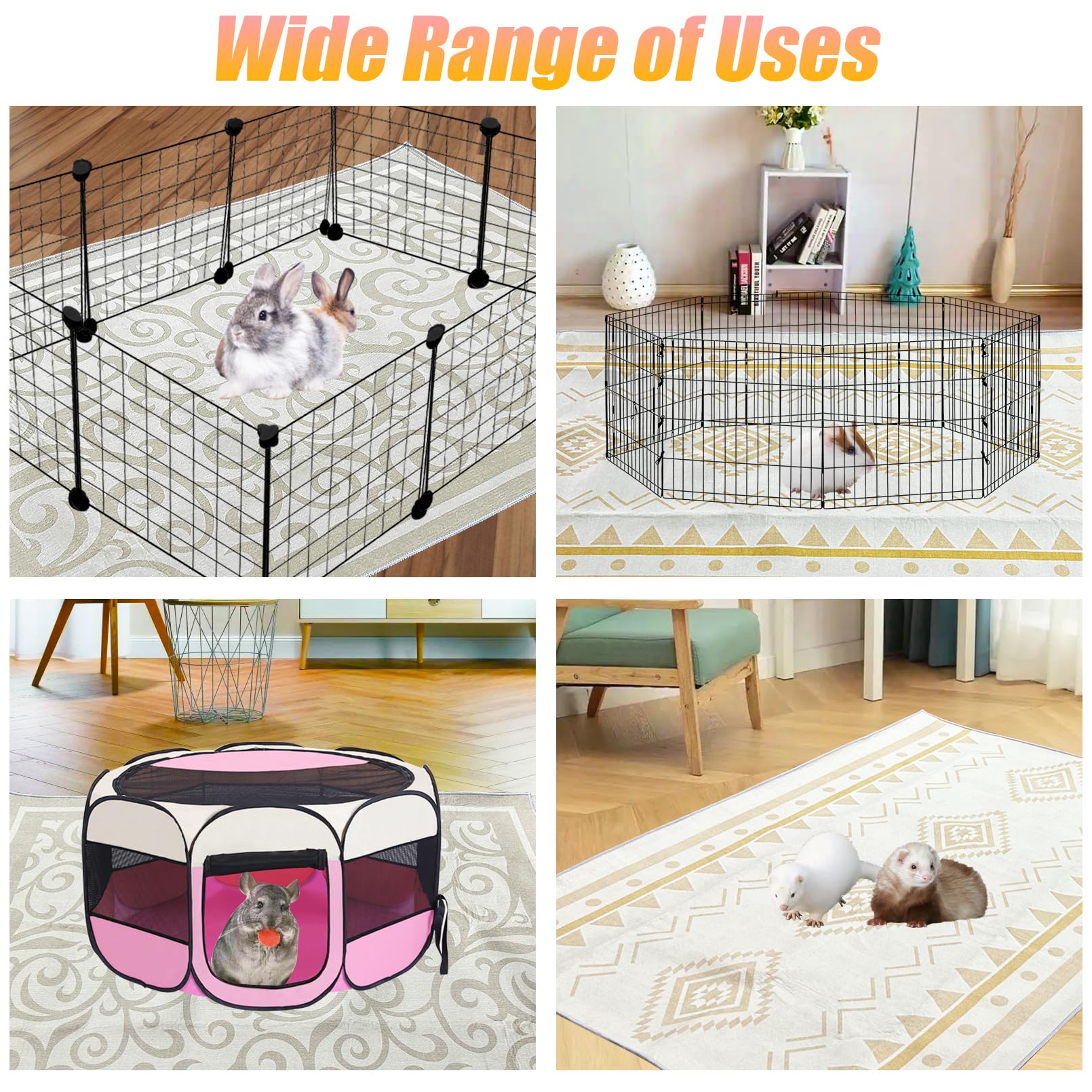 Tapis lavable pour cage à lapin, 200,7 x 140 cm, tapis de sol doux antidérapant pour animal domestique, tapis de mise bas extra large réutilisable pour chinchillas totoro furet (L)