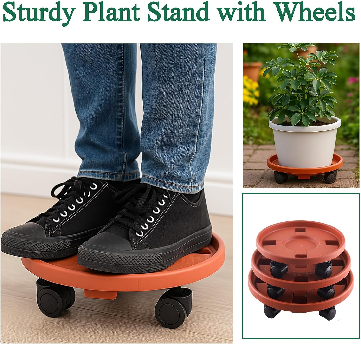 Rolling Plant Stand with Wheels 5 Pack 13 Inch Plant Caddy with Wheels Heavy Duty Plant Dolly Roller Base with Wheels Round Flower Pot Rack Holder Planter Trolley Tray, Red