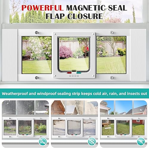 Miniatura 5 de Puerta de aluminio para mascotas para gatos  Ventana para puerta de gato horizontal, ajustable para adaptarse a un ancho de ventana de 23 a 28