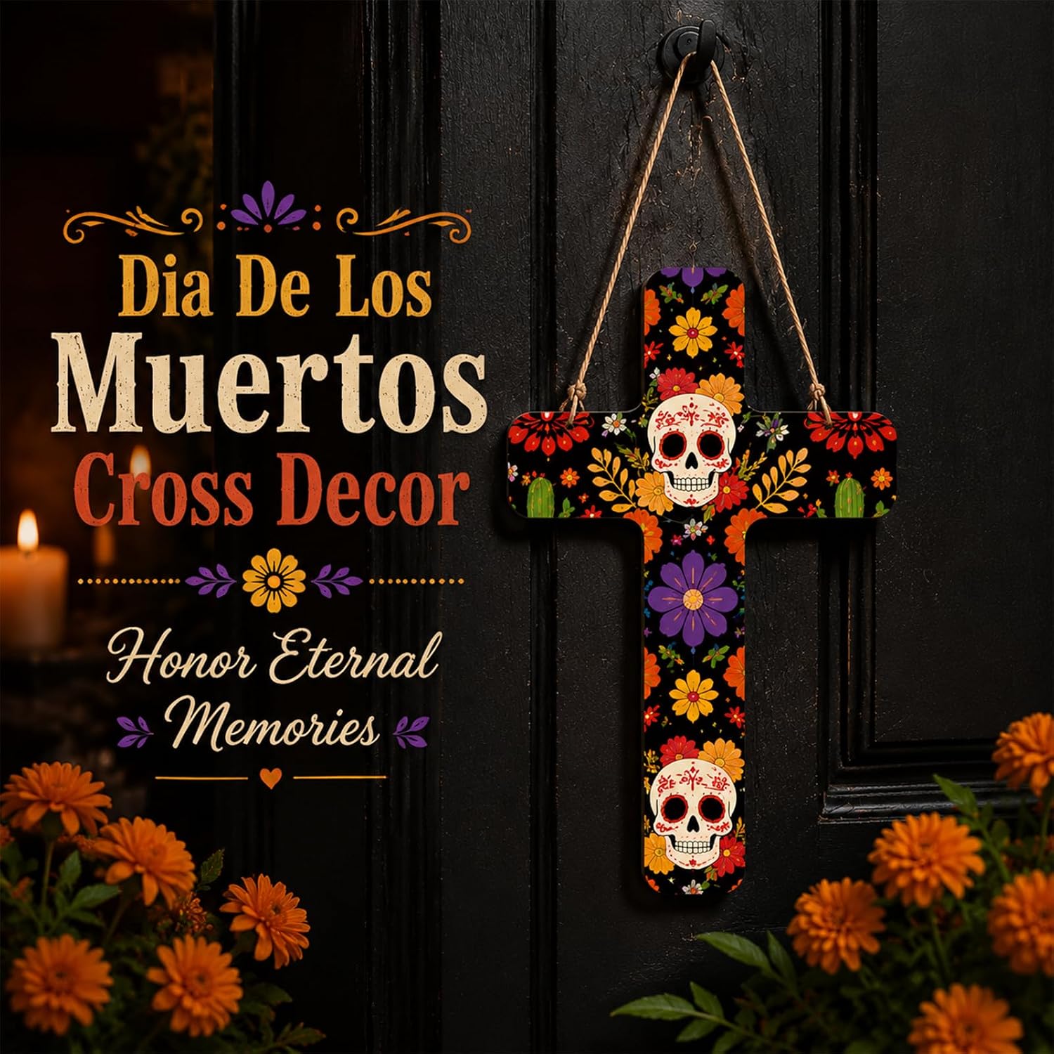 AOBIURV Cross Wall Decor Wooden Hanging Day Of The Dead Cross Decorations