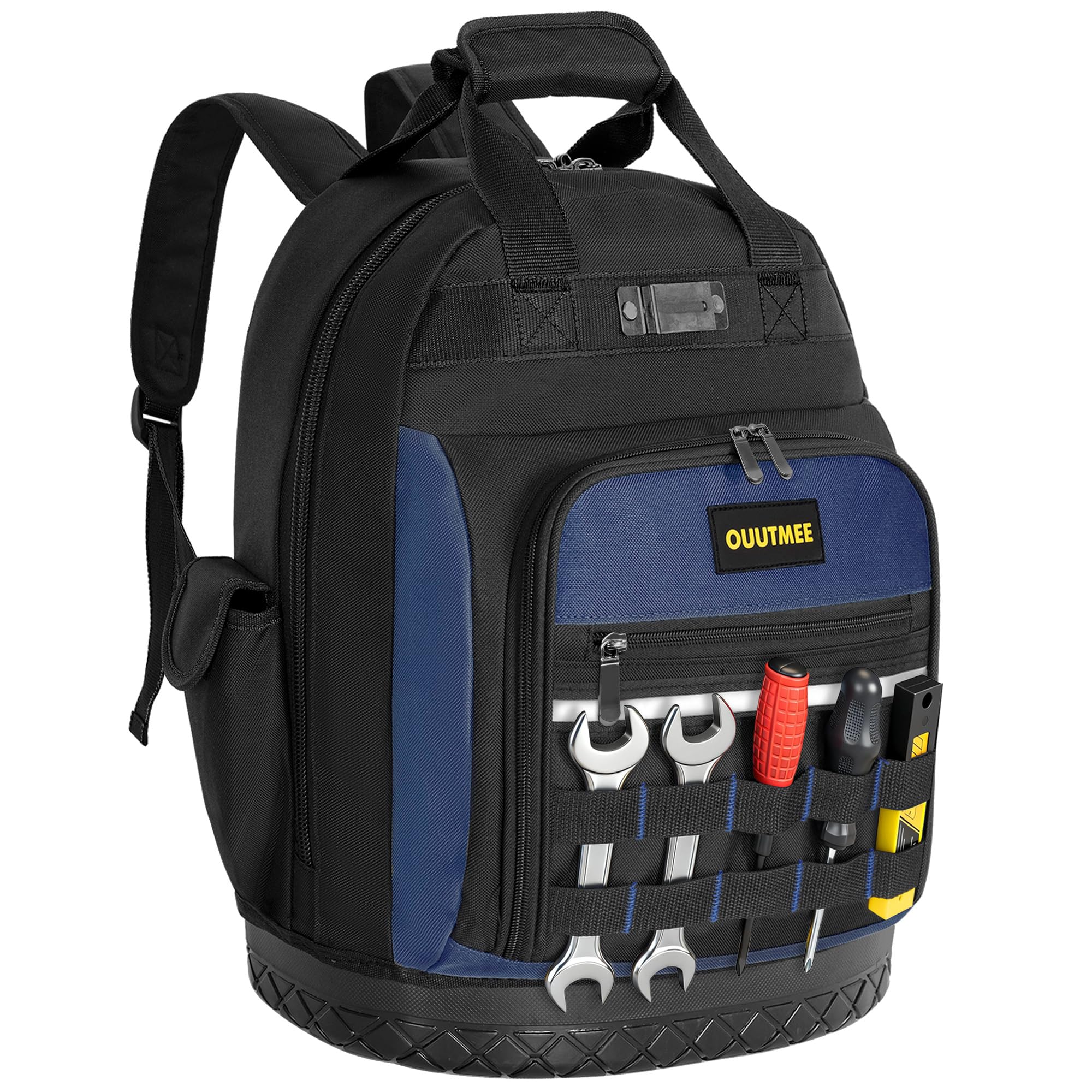 FREEAMG Tool Backpack, Electrician Backpack with Multi-Use Pockets, Heavy Duty Tool Bag with ABS Reinforced Base, Water-Resistant Tool Bag for Electricians & Construction(Blue)