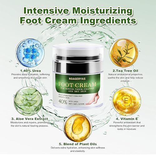 Miniatura 3 de NOAGERYAS Crema de urea con 40% de urea, aceite de árbol de té y aloe vera, crema hidratante para pies suaves y lisos, ideal para pies ásperos,