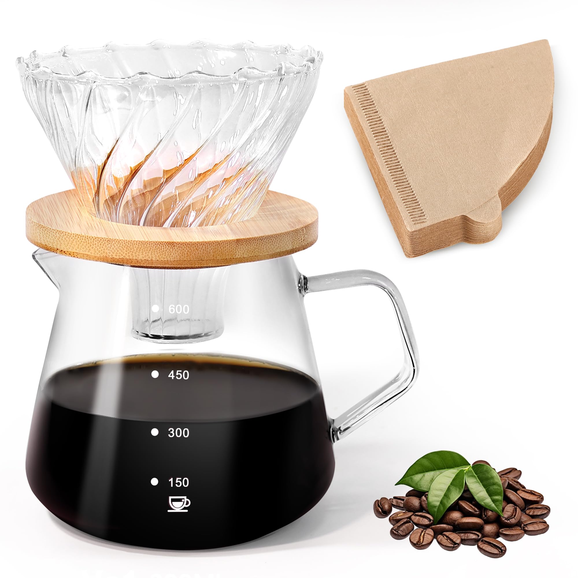 Amazon | FGIUKC コーヒーサーバー 耐熱ガラス 竹製ホルダー コーヒー