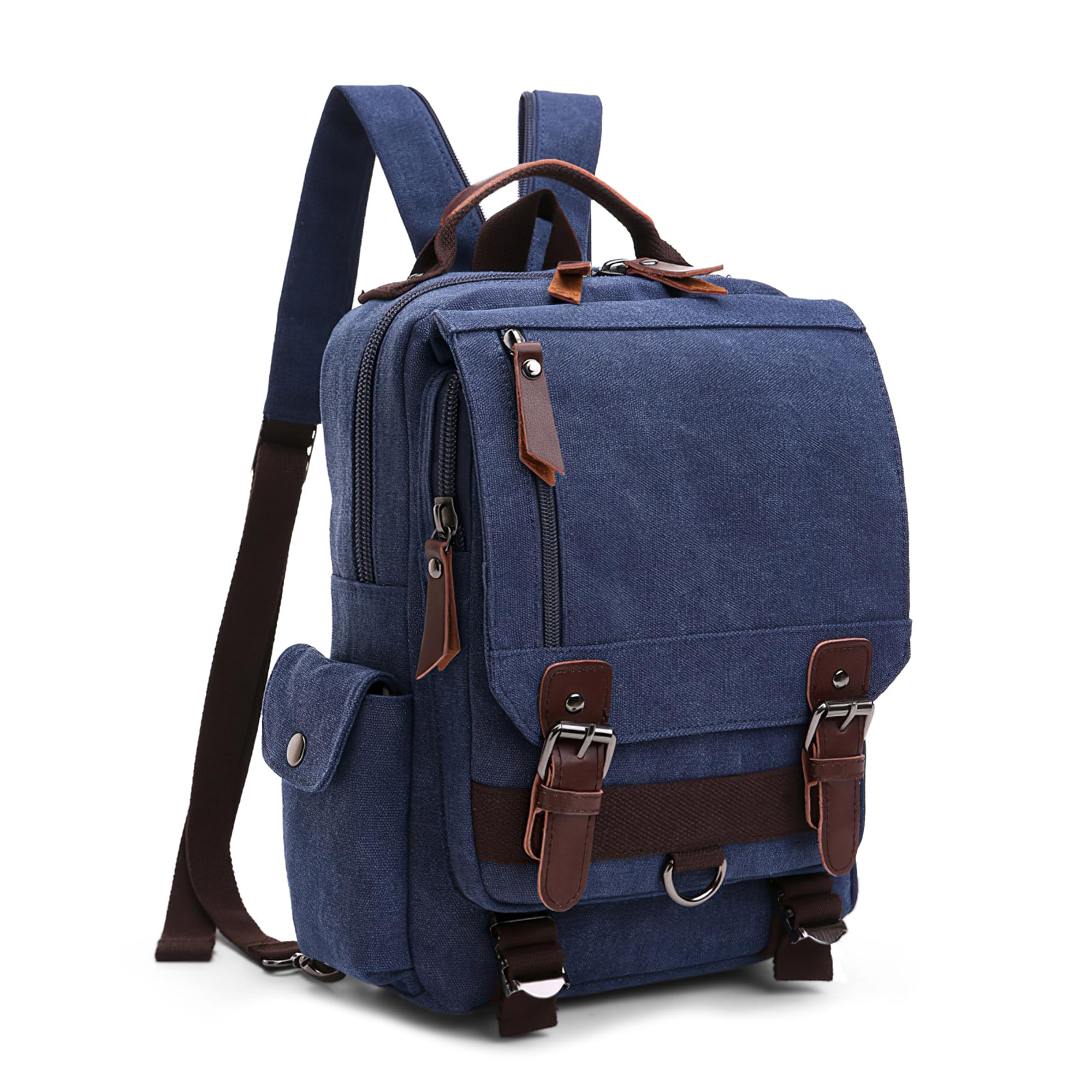 VARLIVOO Retro Sling Bag Bolsos de Hombro para Hombre Mujer Bolsos Cruzados Bandolera Bolsa de Pecho Crossbody Bolsa Senderismo Viajes Cámping Ciclismo Montañismo Lona Backpack Azul Oscuro B