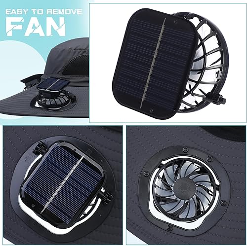 Miniatura 6 de Berlune Sombrero de sol para hombre con 2 ventiladores solares, sombreros de pesca de ala ancha, sombrero de sol para acampar al aire libre, playa,