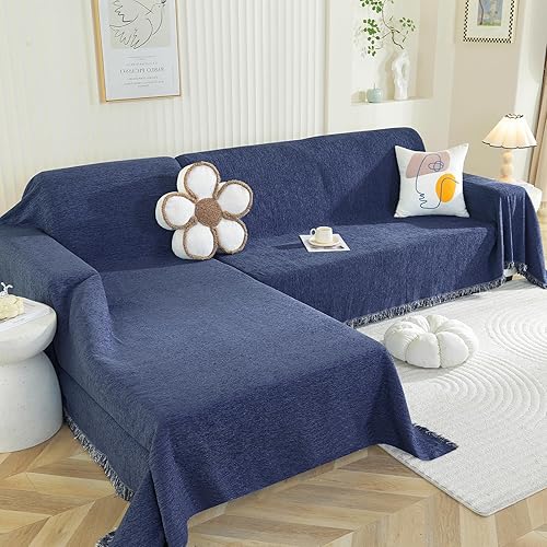 Royhom Fundas para sofá modular, 2 piezas, manta de sofá en forma de L, fundas de sofá de felpilla lavables, funda de sofá con borla, adecuada para