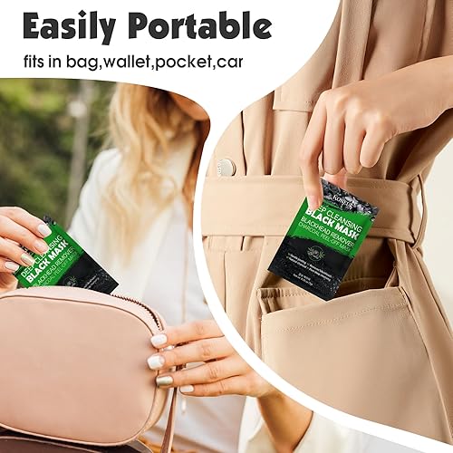 Miniatura 6 de Paquete de 20 mascarillas removedoras de puntos negros, máscara facial negra con cepillo, removedor de acné de poros y puntos negros para cara y