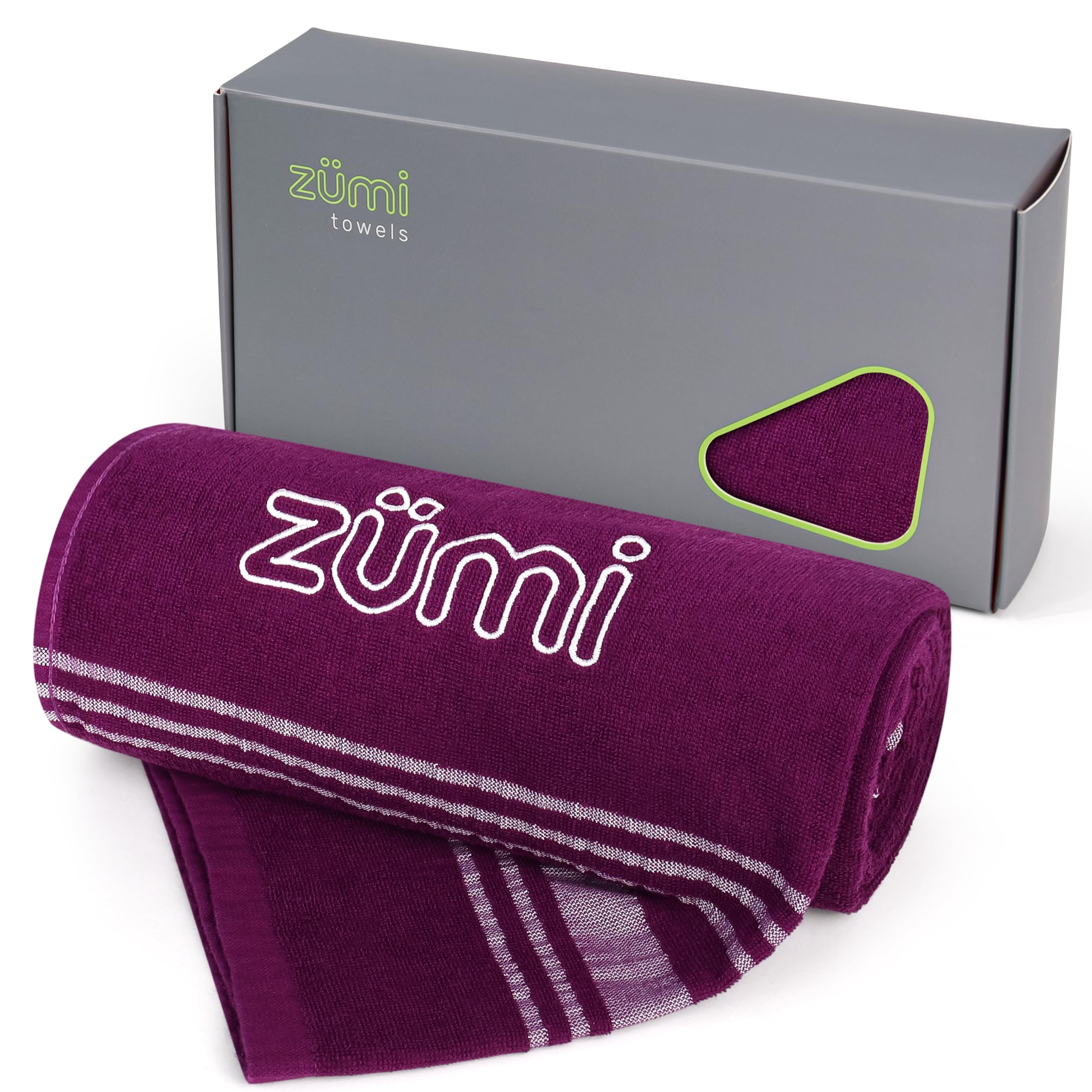 Zumi 100% Cotton Quick Dry Towel - Large Lightweight Ultra Absorbent Beach Towel, Soft Compact Travel Towel for Bath, Camping, Gym, Swimming, Pool, Shower, Boat, Kayak, Hiking Backpacking RV - Purple — image 1