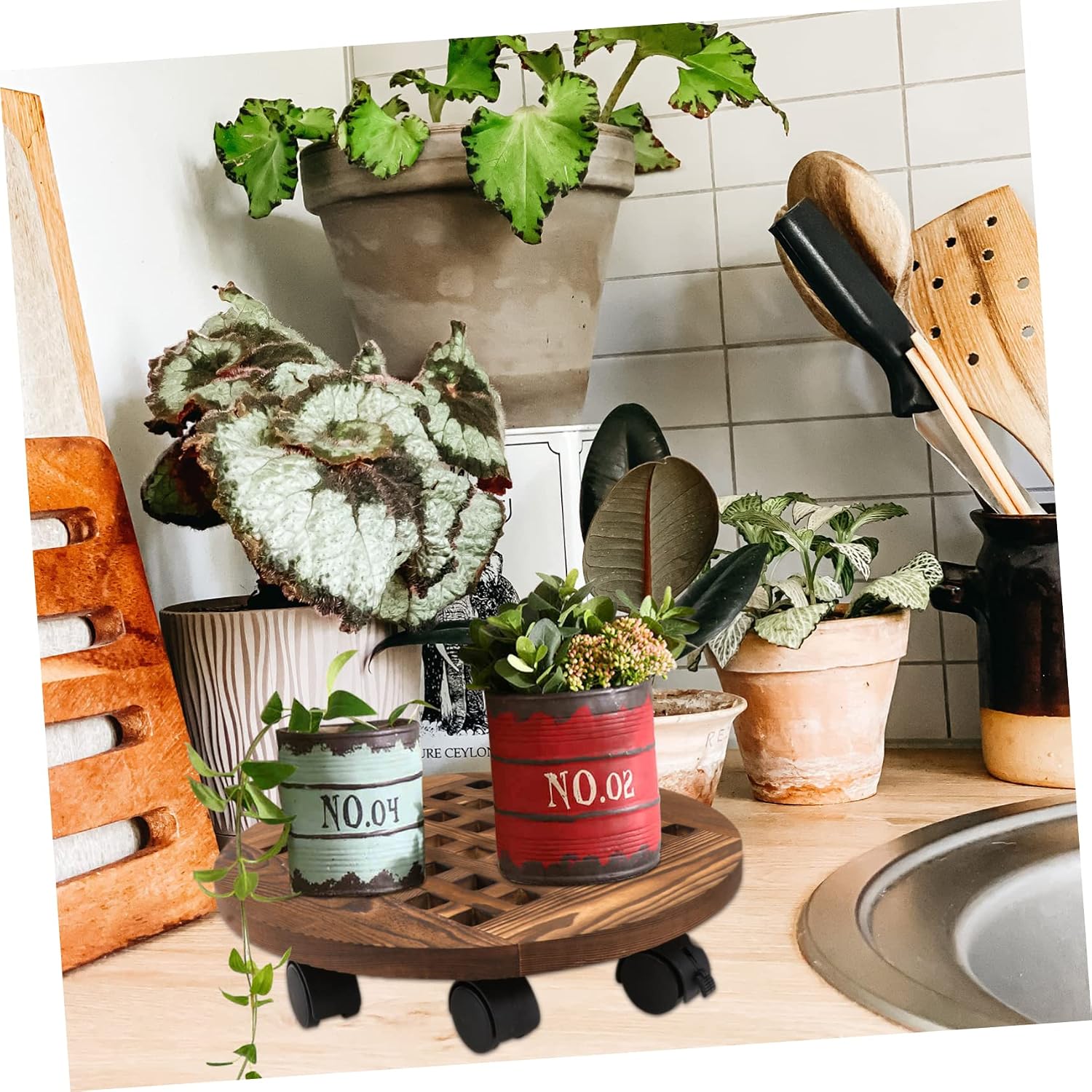 Removable Plant Stand Flower Pot Tray Flowerpot Tray Thickened Wood for