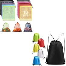 16Pcs Multicolor Nylon Bag 10Pcs Mesh Drawstring Bags & 6 Pcs Drawstring Backpack Bags for Laundry Sports Gym Travel