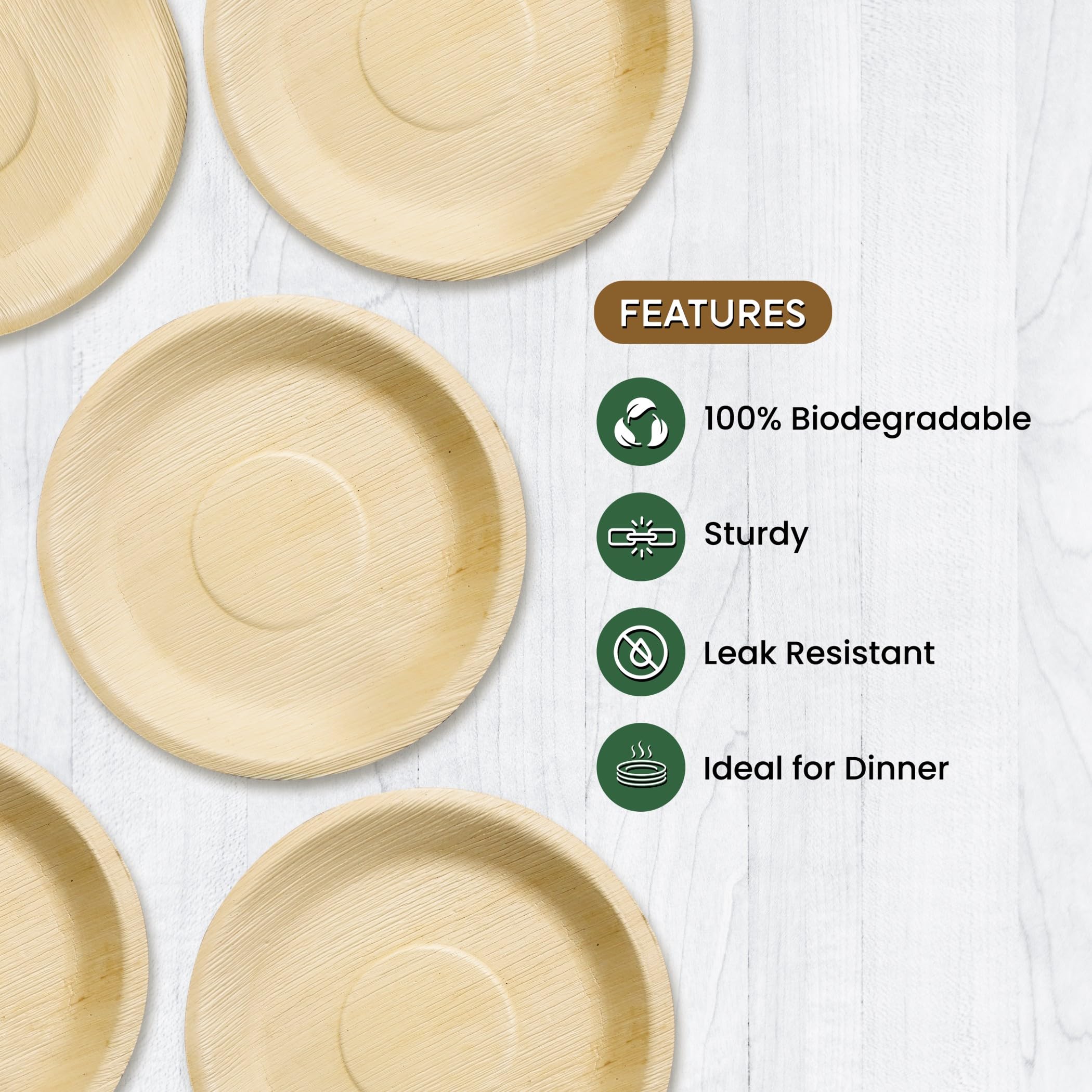 AGRILEAF Palm Leaf Disposable Plates 12 Inch Round | 50 Pack Eco Friendly Compostable Paper Areca Plates_Picnic Party Food Use and Throw Bamboo Plate 1