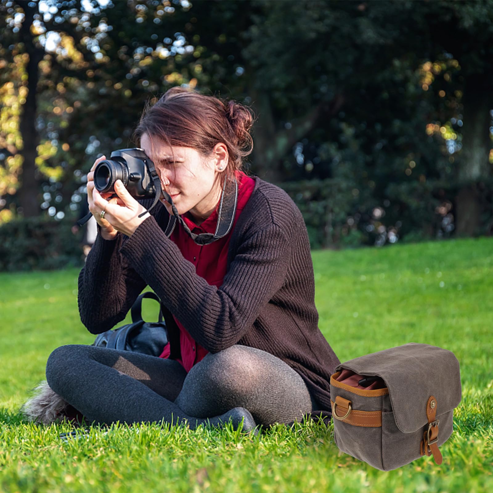 Borsa per Fotocamera Reflex in Canvas Verde Tracolla Regolabile