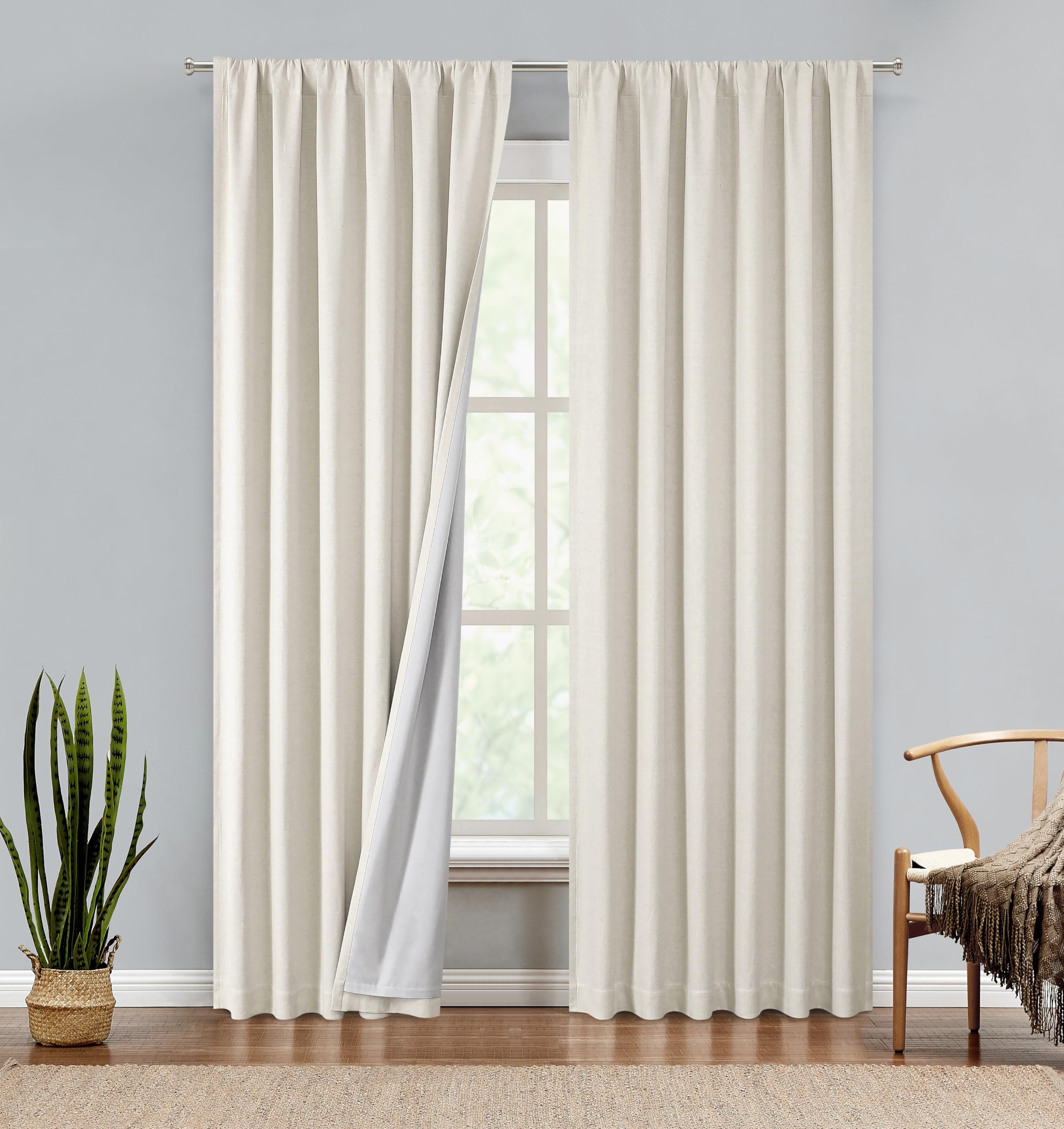 Cortinas rústicas para dormitorio Central Park, aislamiento térmico de lino