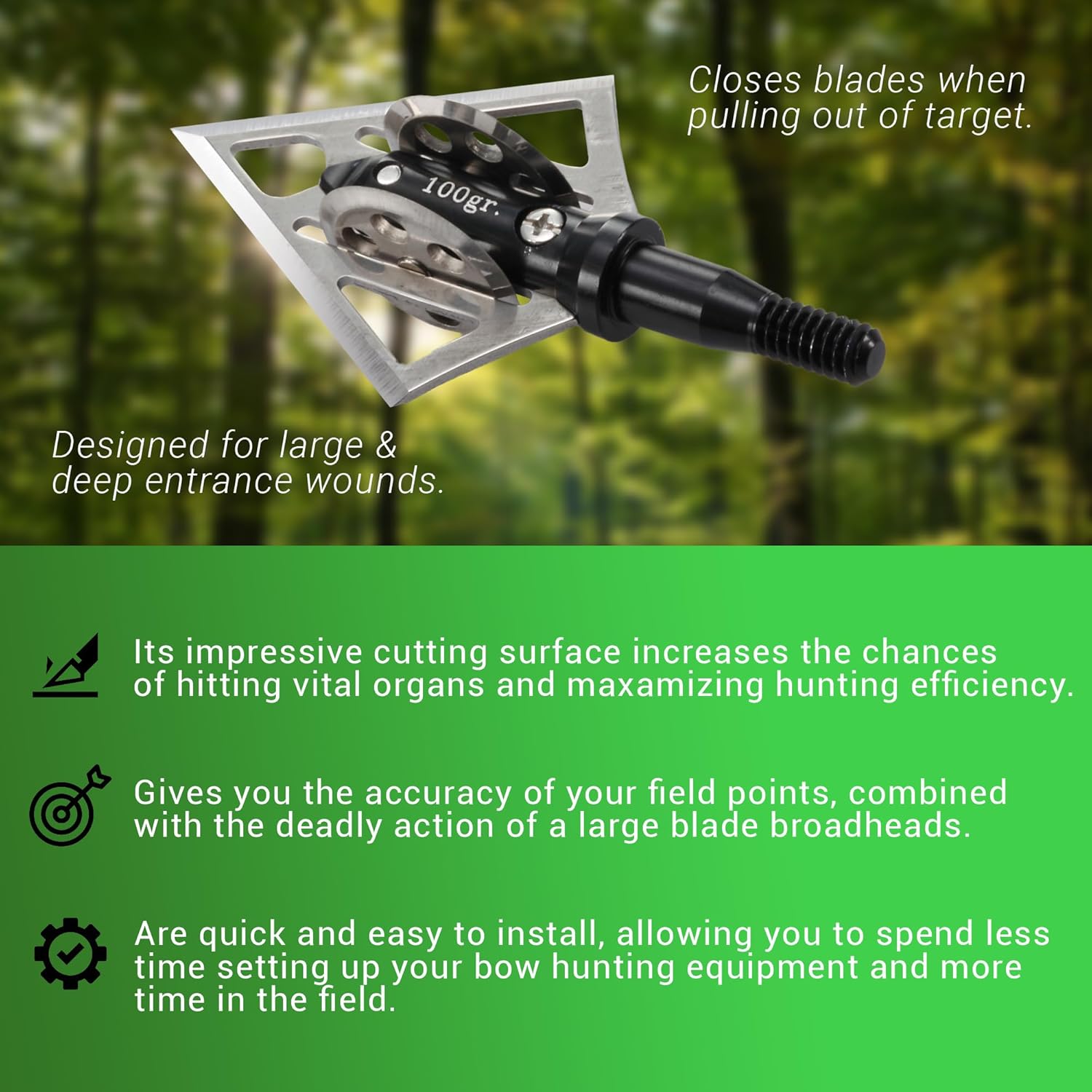 Rexpid NURI Fixed Broadheads 125 Grain - 3 Pack - Fixed Hunting Arrows Heads, Rotary Wing Blades, 1-1/4" Cut Arrow Tip for Compound Bow, 0.039" Blade Thickness - Broadhead Case Included