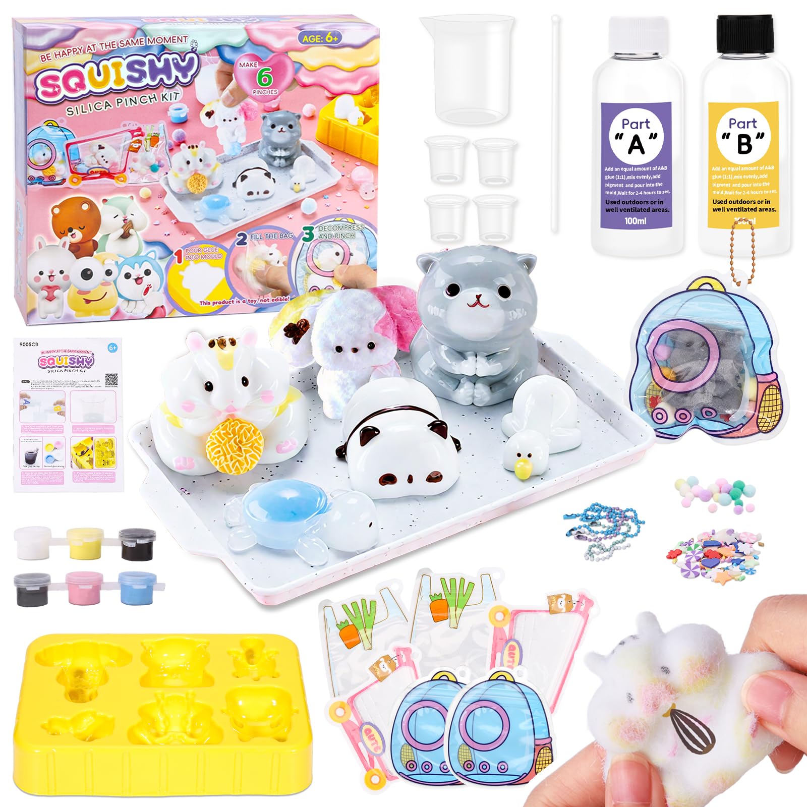 VBACALA 24PCS Kit de bricolage en silicone liquide Squishy,rapport de mélange AB 1:1 pour Taba Squishy Maker pour hamsters,chat,pandas,chiens,tortues,canards super doux,cadeau décompression DIY (200g)