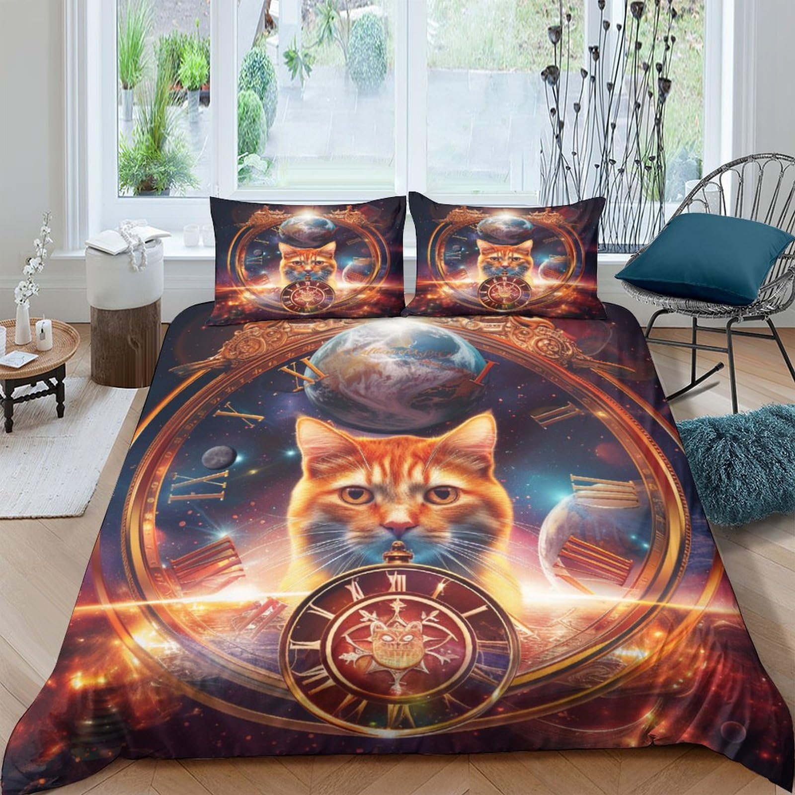 Housse de couette chat double 200x200 anti-plis parure microfibre douce