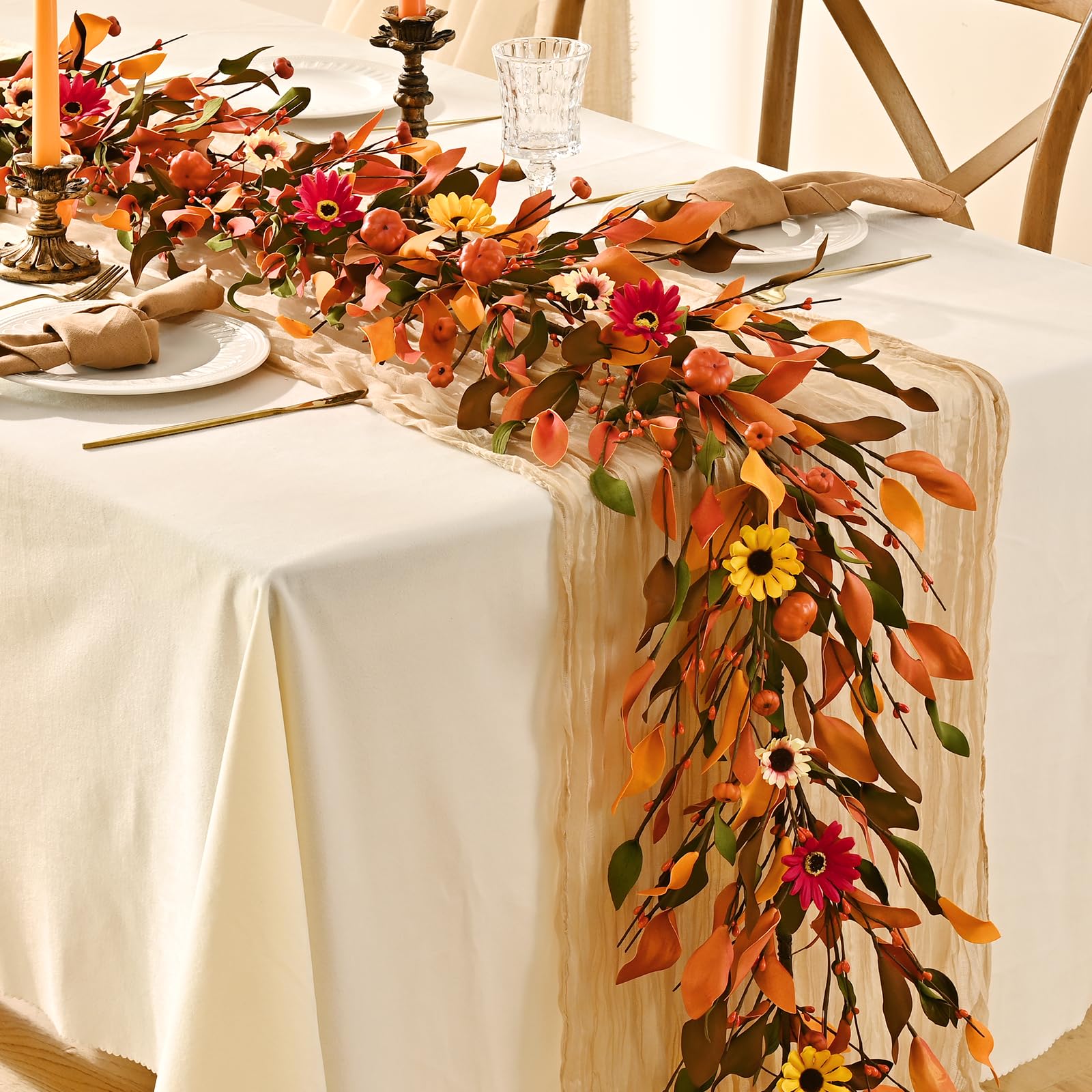 9FT Fall Decor Fall Decorations for Home, 50 Orange Bulbs Plug in Fall