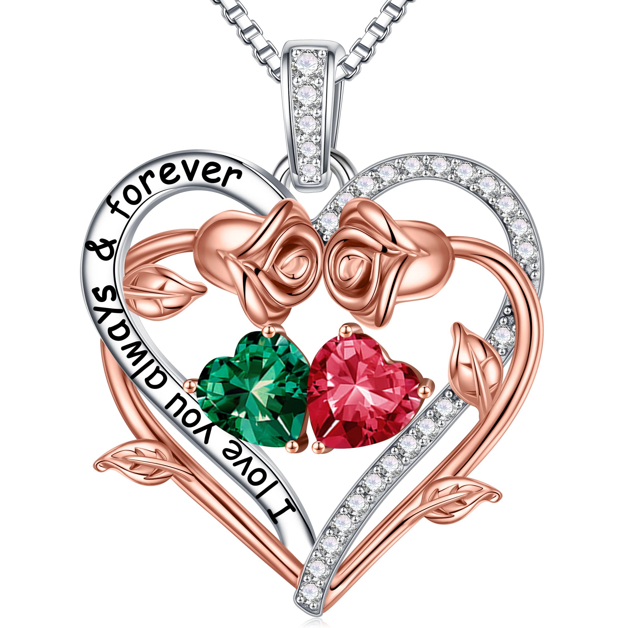 Iefil Rose Heart Double Birthstone Necklace