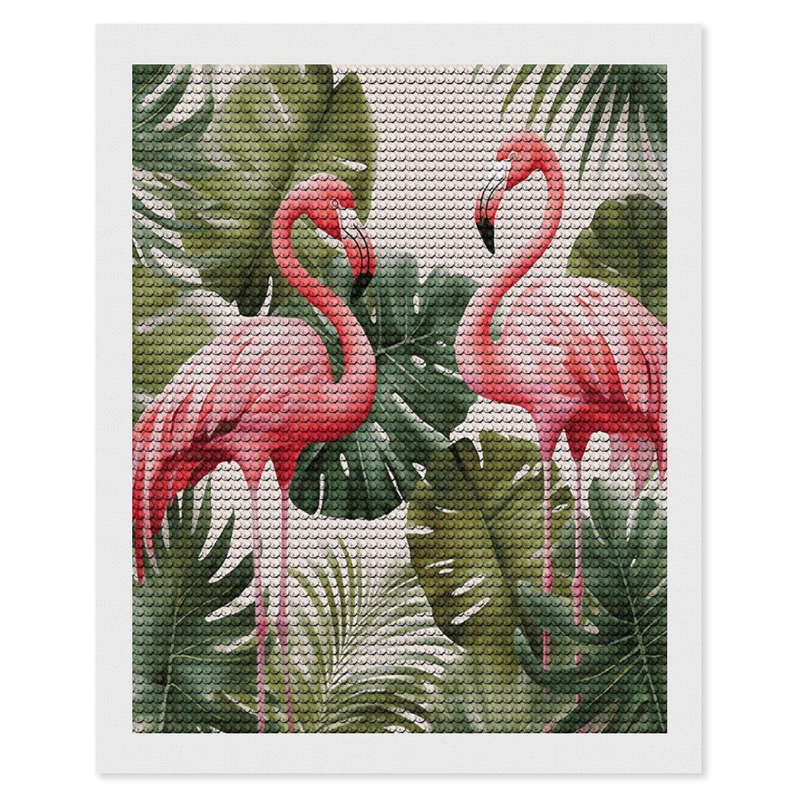 JTREHY Flamingo Palm Trees Leaf Diamond Art Kits Personalized DIY Round Diamond Painting Kits for Beginner Full Drill Diamonds Dots Paintings for Adults Gem Art Crafts Home Decor