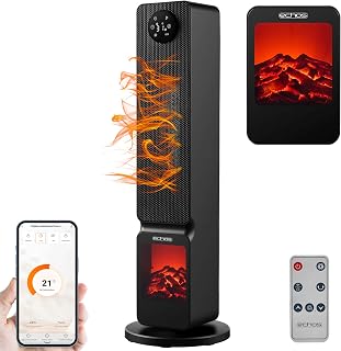 Heizlüfter mit Kaminillusion energiesparend Oszillierend Überhitzungsschutz 2000 Watt 2 Stufen Über Smartphone steuerbar mit Tuya App Heizlüfter Leise mobile Heizung Elektroheizung Miniheizung Heater